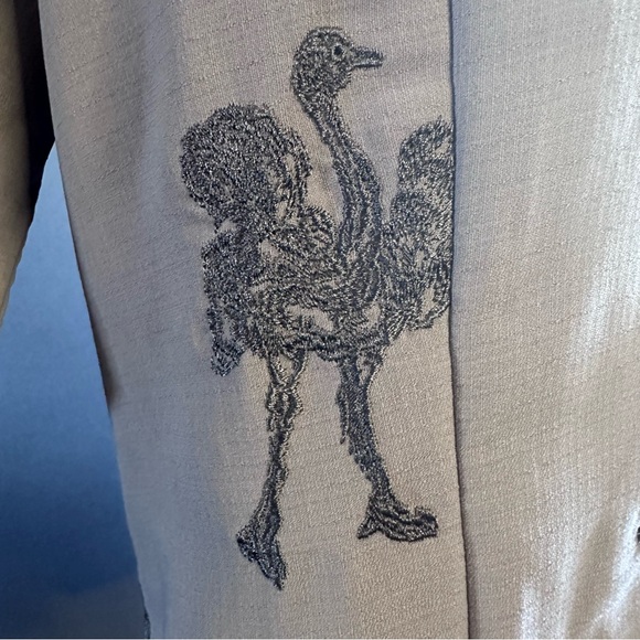 Anthropologie Pepaloves Gray Ostrich Blouse Embroidered Sz L - Picture 3 of 9